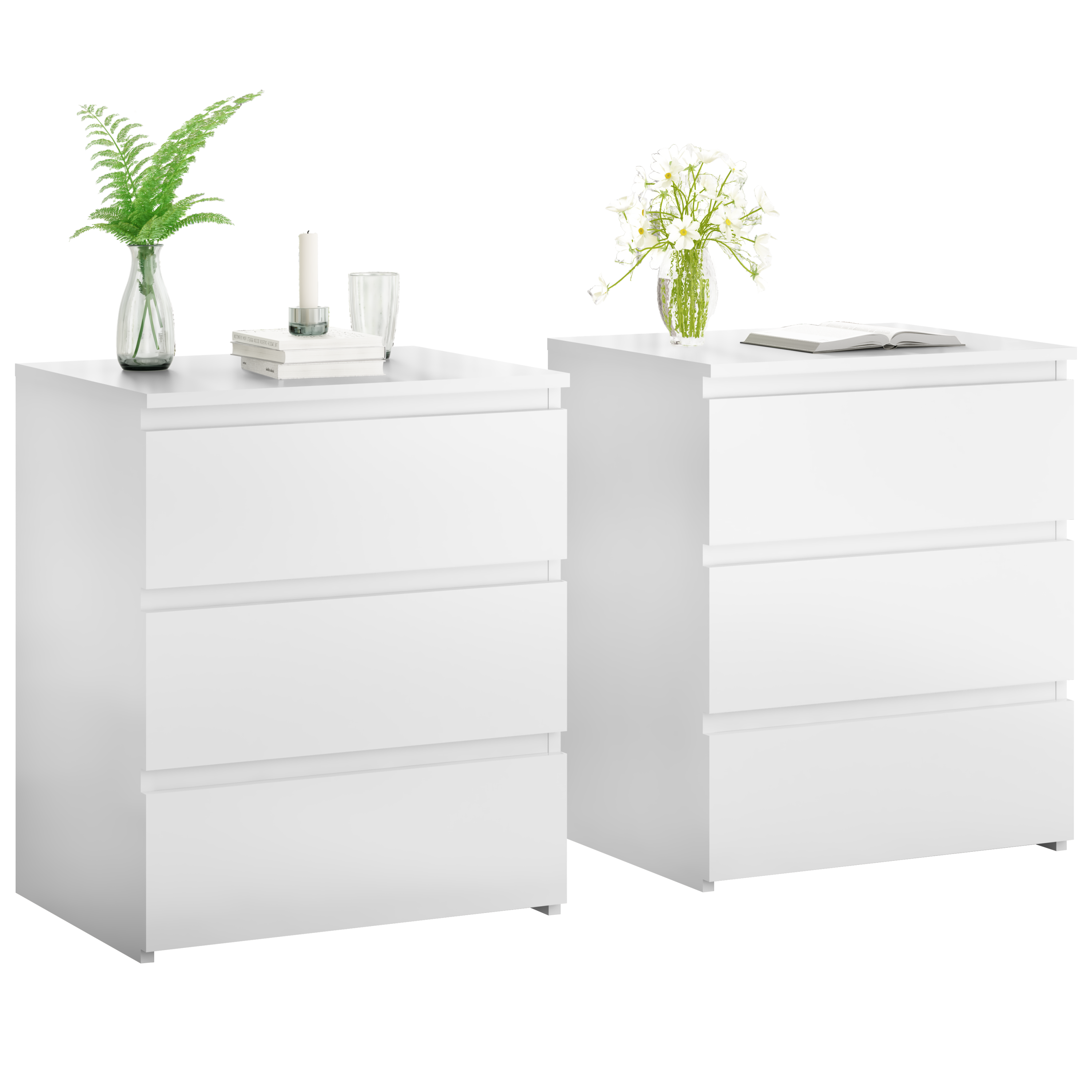 (Set of 2)3 Drawer Dresser, Small Dresser for Closet, Wooden White Nightstand for Bedroom, Chest of Drawers Side Table Storage Cabinet for Home Office , Each box Contains Two Side Tables - Grand Goldman Shop