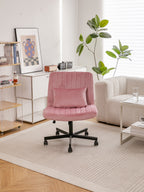 Light Pink Velvet Criss Cross Armless Office Chair with Wheels - Comfortable & Stylish for Home Office, Meditation, and Makeu