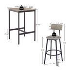 Bar Table Set with 2 Bar stools PU Soft seat with backrest, Grey, 23.62'' W x 23.62'' D x 35.43'' H - Grand Goldman Shop