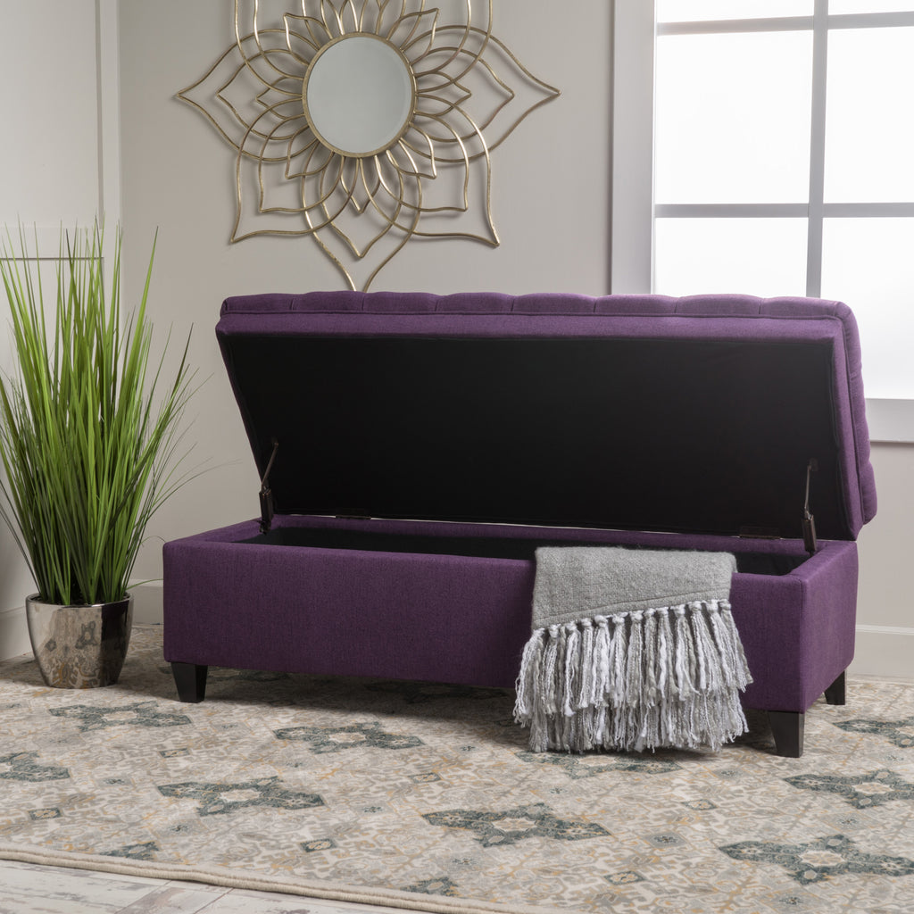 Juliana Storage Ottoman Purple Fabric with Birch Legs 50x20.5x18.3 Inch - Grand Goldman Shop