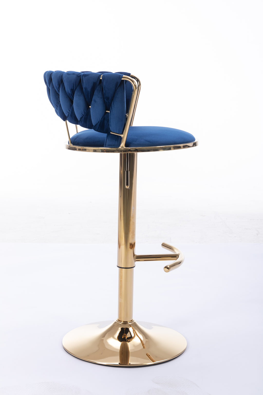 Set of 2  Bar Stools,with Chrome Footrest and Base Swivel Height Adjustable Mechanical Lifting Velvet + Golden Leg Simple Bar Stool-BLUE - Grand Goldman Shop