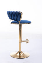 Set of 2  Bar Stools,with Chrome Footrest and Base Swivel Height Adjustable Mechanical Lifting Velvet + Golden Leg Simple Bar Stool-BLUE - Grand Goldman Shop