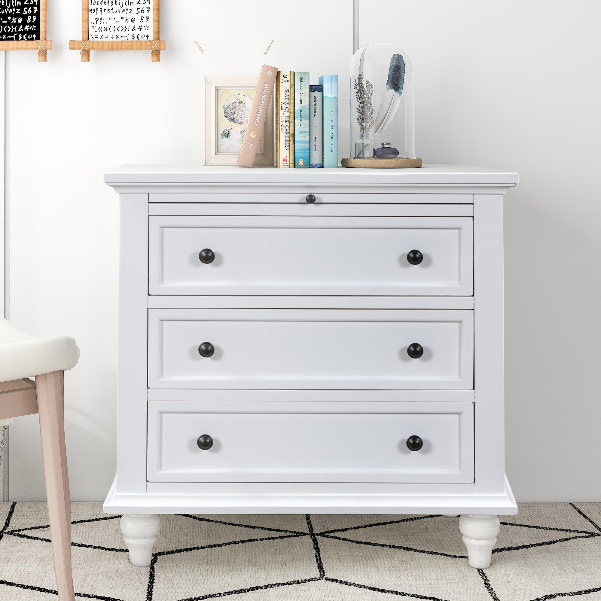 U_STYLE 27.6'' Painted Nightstand with pull-out tray, Fashion Bedside Cabinet with 3 Drawers, Minimalist Sofa Side Table with rubber legs and Metal handle for Bedroom Sofa Couch Office - Grand Goldman Shop