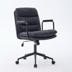 Office Chair,Mid Back Home Office Desk Task Chair with Wheels and Arms Ergonomic PU Leather Computer Rolling Swivel Chair wit