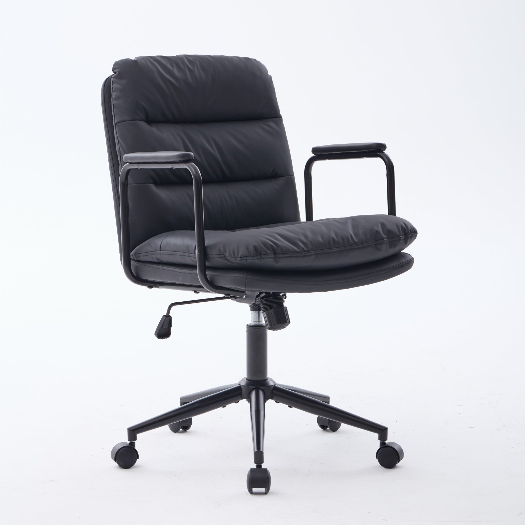 Office Chair,Mid Back Home Office Desk Task Chair with Wheels and Arms Ergonomic PU Leather Computer Rolling Swivel Chair wit