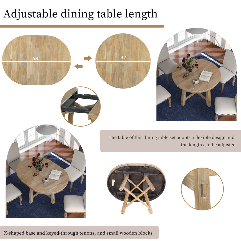 Gia Round Extendable Dining Table with 16' Leaf Wood, Natural - Grand Goldman Shop