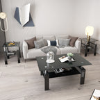 Modern Tempered Glass Tea Table Coffee Table End Table Set in Black with Metal Legs, 17.72 x 17.72 x 20.5 Inches - Grand Goldman Shop