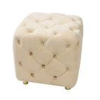 Beige Modern Velvet Upholstered Ottoman, Exquisite Small End Table, Soft Foot Stool, Dressing Makeup Chair, Comfortable Seat for Living Room, Bedroom, Entrance - Grand Goldman Shop