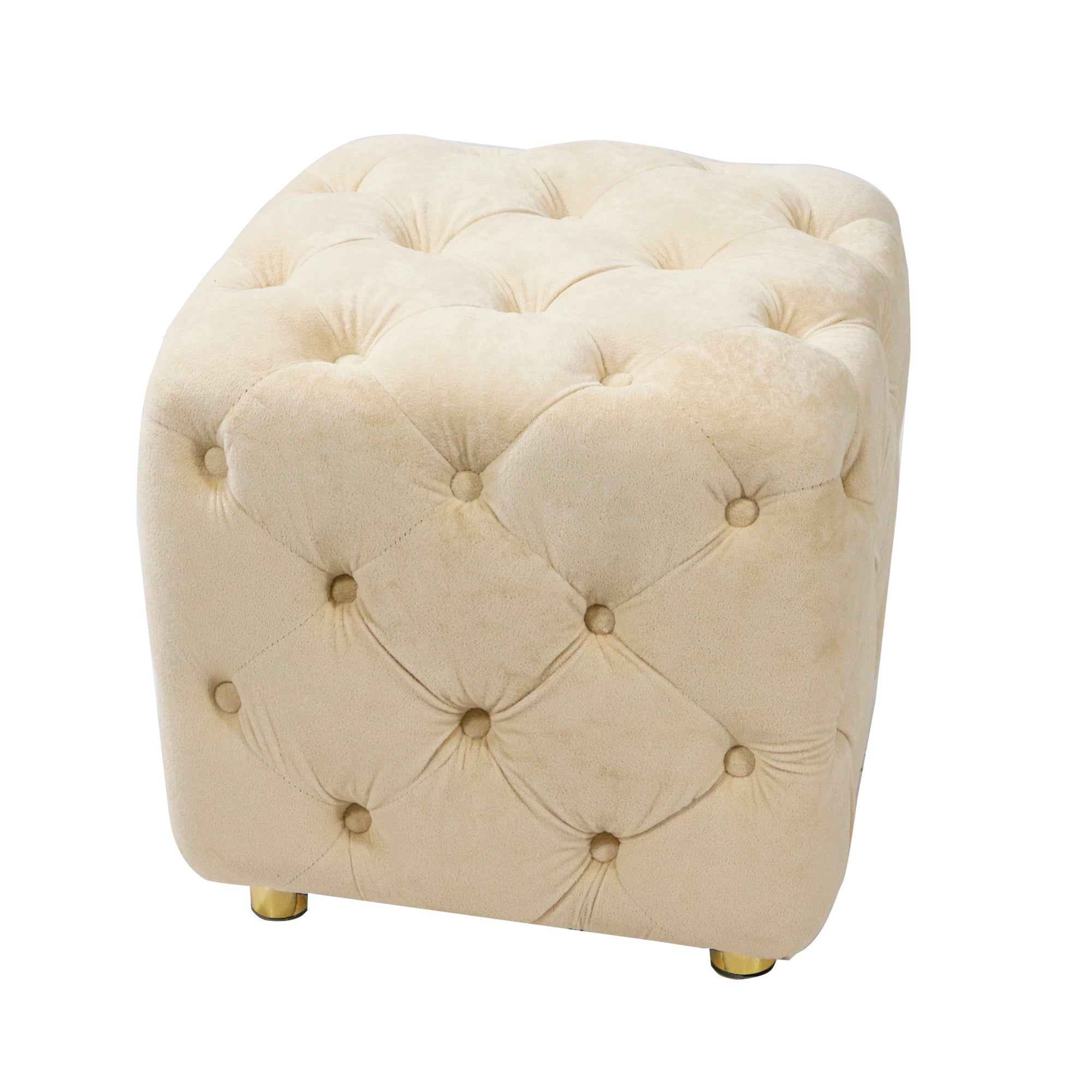 Beige Modern Velvet Upholstered Ottoman, Exquisite Small End Table, Soft Foot Stool, Dressing Makeup Chair, Comfortable Seat for Living Room, Bedroom, Entrance - Grand Goldman Shop