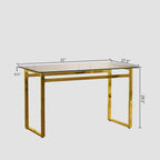Modern Minimalist Rectangular Glass Dining Table with Tempered Glass Tabletop and Golden Chrome Metal Legs for 4-6 - Grand Goldman Shop