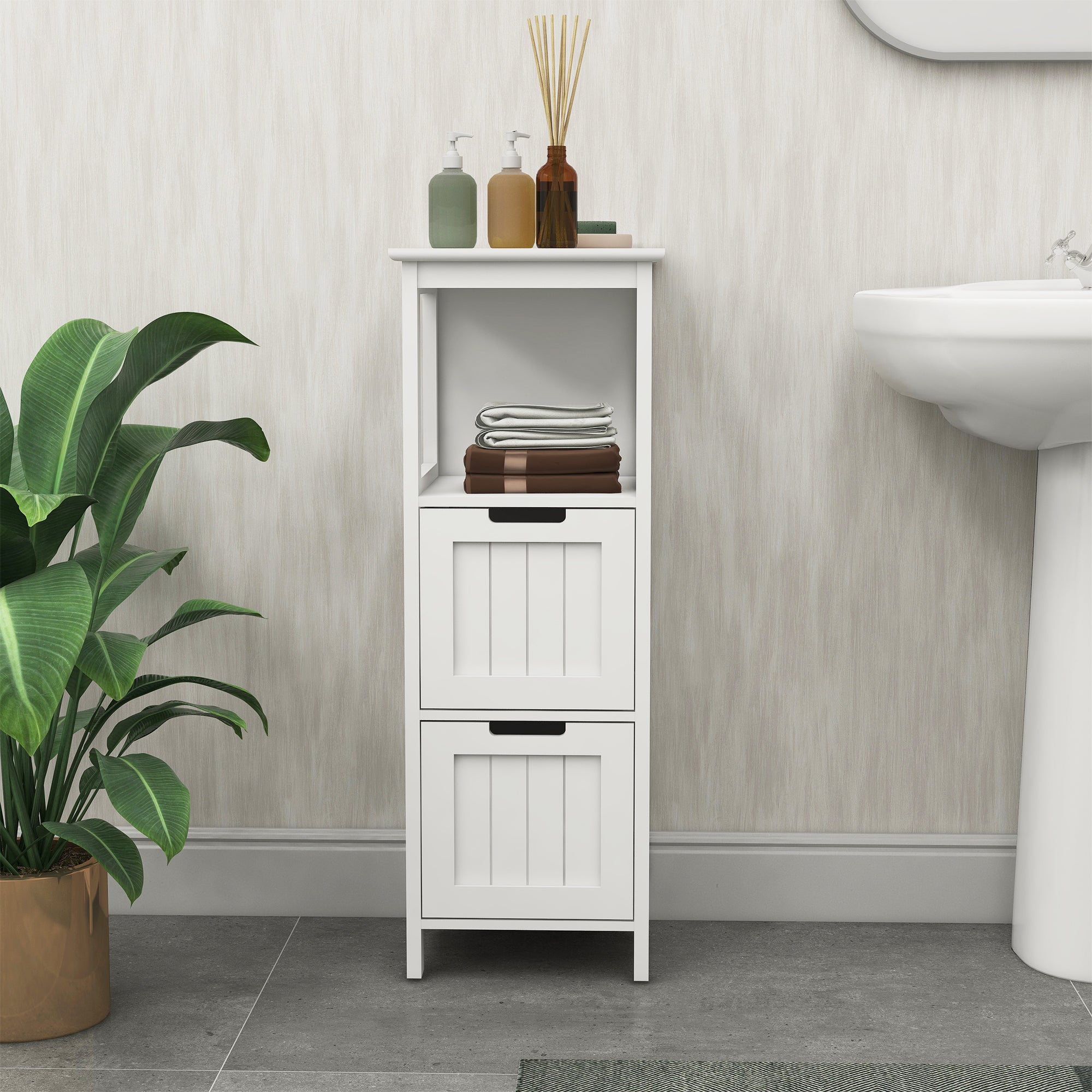 Bathroom Floor Cabinet with 2 Drawers and 1 Storage Shelf,Freestanding Wood Storage Organizer Cabinet-White - Grand Goldman Shop