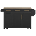K&K 59.3' Kitchen Island with Storage 2 Pull Out Cabinet Organizers & Rubber Wood Drop Leaf, Rolling Kitchen Island with Trash Can Storage, Power Outlet, Spice & Towel Rack for Kitchen, Dining, Black - Grand Goldman Shop