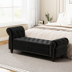 64.5' Bed Bench for Bed Room Nails Tufted Chaise of Lounge with Storage Velvet Upholstery Black - Grand Goldman Shop