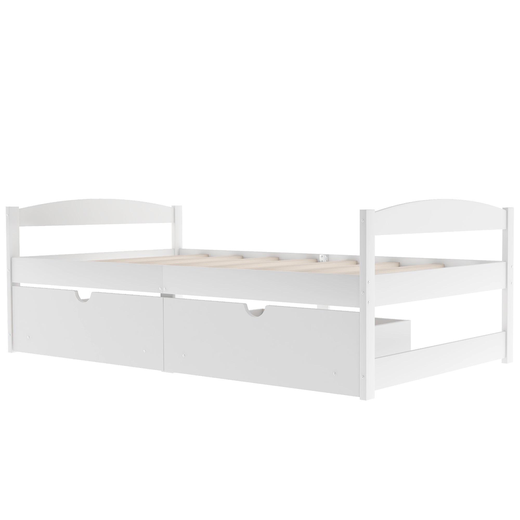 White Twin Size Platform Bed with Two Drawers, Pine Wood and MDF, 77.1''L x 40.7''W x 23.1''H - Grand Goldman Shop