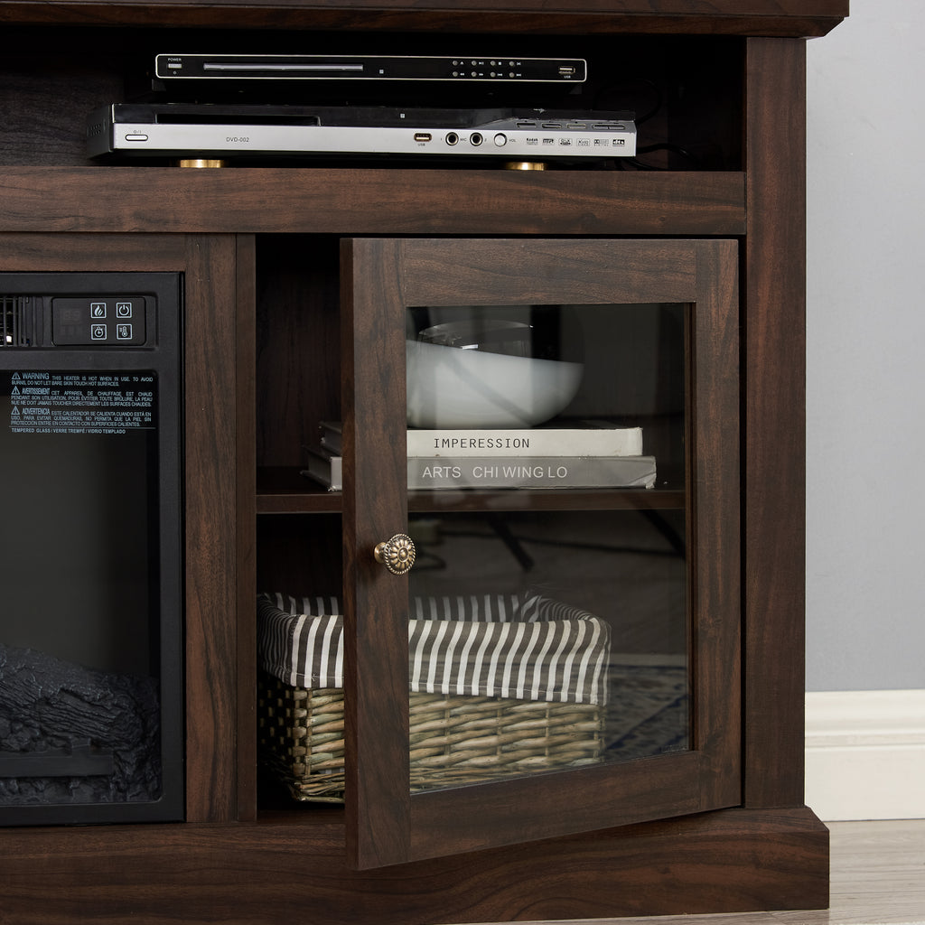 Modern TV Stand for up to 65 Inch TVs, Entertainment Center Farmhouse TV Cabinet Media Console Table with Glass Doors for Living Room, Brown 60'W*15.75'D*29'H - Grand Goldman Shop