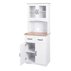 Wooden Kitchen Cabinet White Pantry Room Storage Microwave Cabinet with Framed Glass Doors and Drawer - Grand Goldman Shop