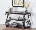 Sofa Table, Glass table top, MDF W/marble paper middle shelf, powder coat finish metal legs. (54'Lx20'Wx30'H) - Grand Goldman Shop