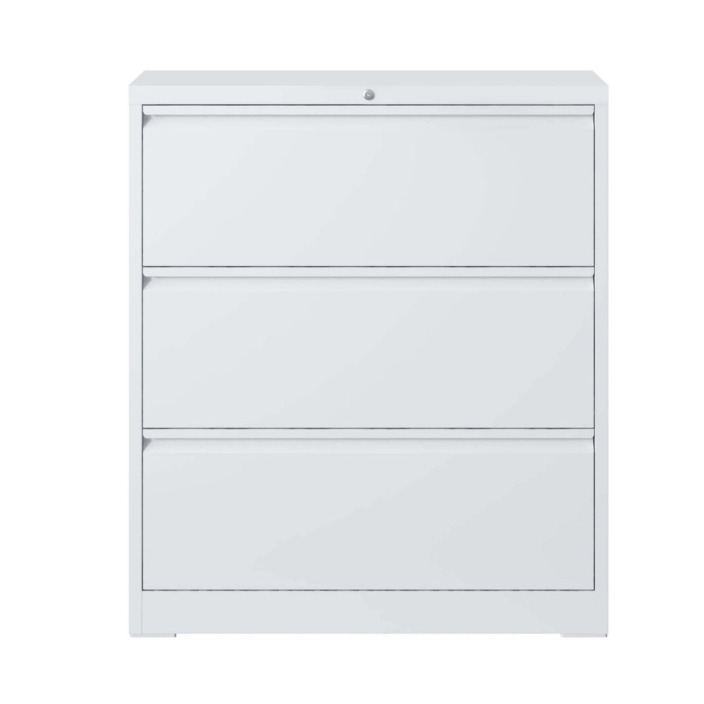 Modern White 3-Drawer Lateral File Cabinet with Lock for Home Office, Metal Filing Cabinet for Legal/Letter/A4/F4 Files - Gra