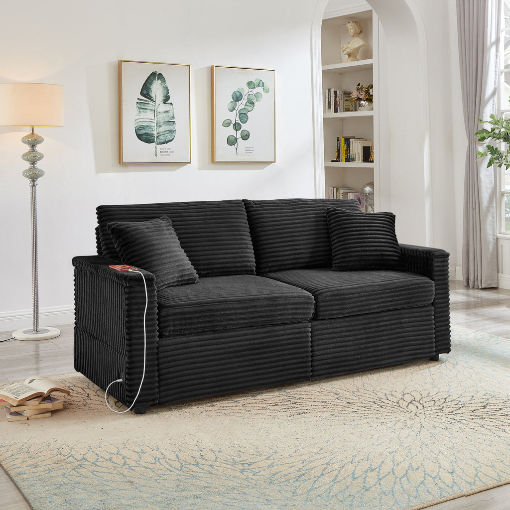 Comfortable Fluffy Corduroy Lazy Sofa, Storage Space for Big Loveseat, Super Soft Chaise Lounge with Double Ottomans and Table Board,Suitable for Chailiving - Grand Goldman Shop