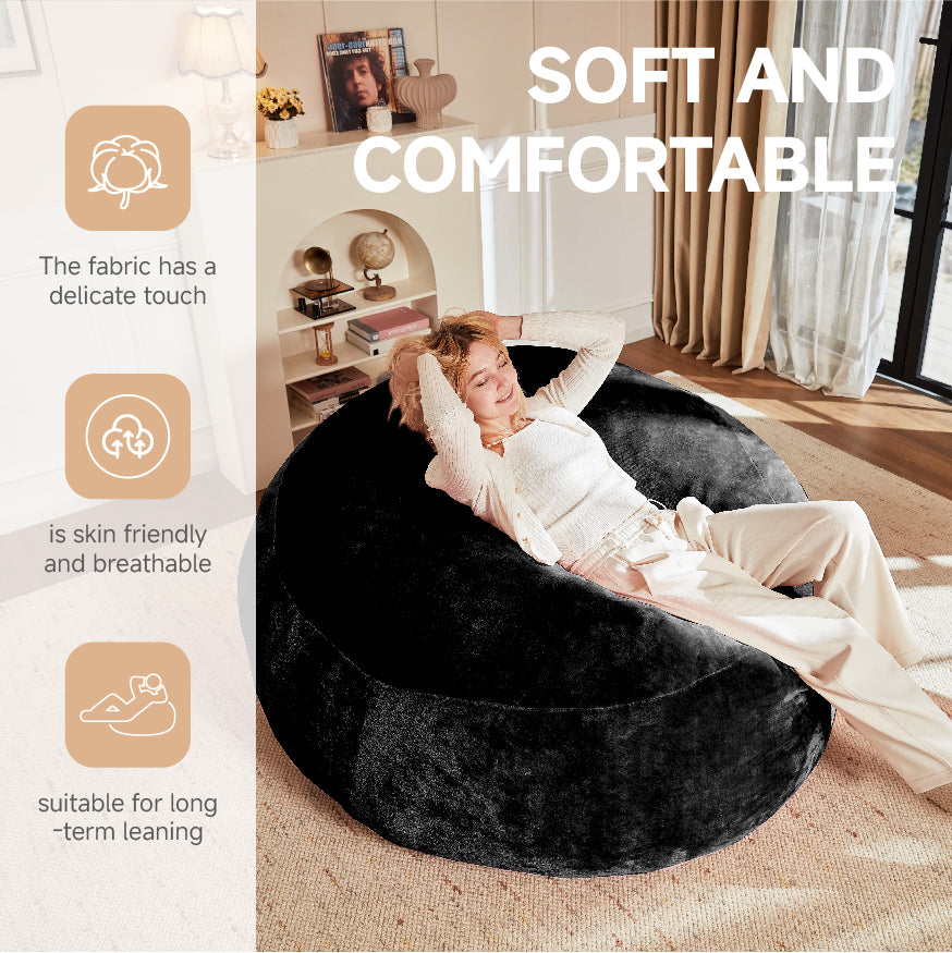 6FT bean bag chair, memory foam filling, adult and teen bean bag chair, soft sofa with removable flannel cover, round sofa for living room, bedroom, college dorm. - Grand Goldman Shop