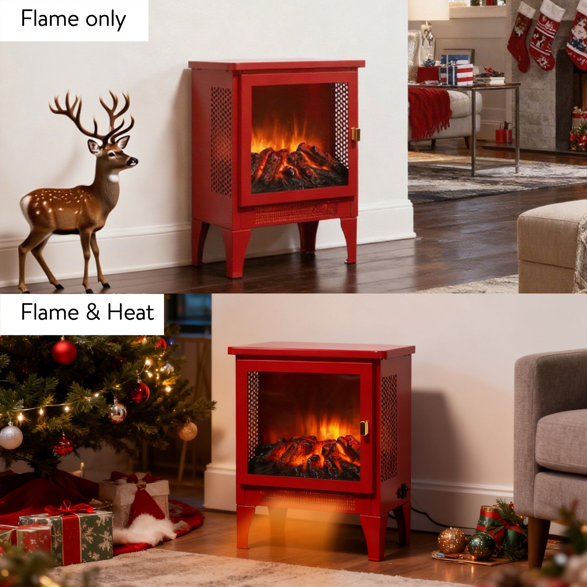 18 inch Freestanding Electric Fireplace Stove heater with 3D Flame effect,Classic Red - Grand Goldman Shop