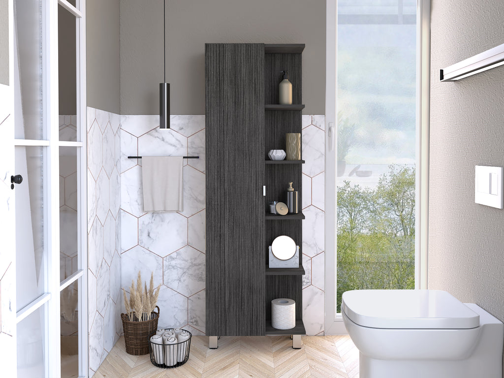 Urano Mirror Linen Cabinet, Four Interior  Shelves, Five External Shelves -Smokey Oak | Premium Home Decor - Grand Goldman
