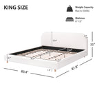King Size Platform Bed with Boucle Fabric, Boucle Fabric Upholstered Platform Bed with Curve-Shaped Design Headboard, White, Easy Assembly - Grand Goldman Shop