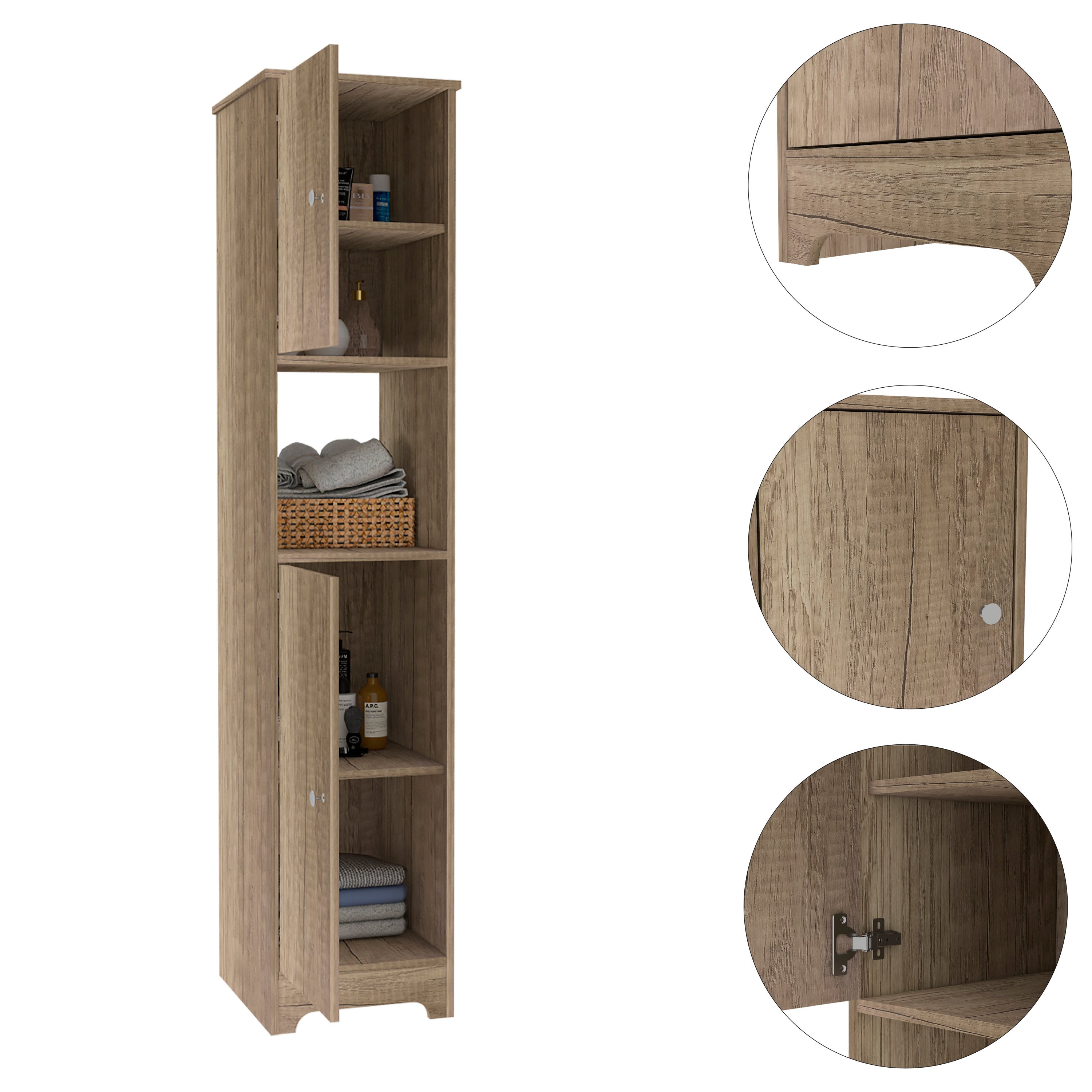 Ibis Linen Cabinet, Double Doors, Four Interior  Shelves, Two Cabinets  -Light Oak - Grand Goldman