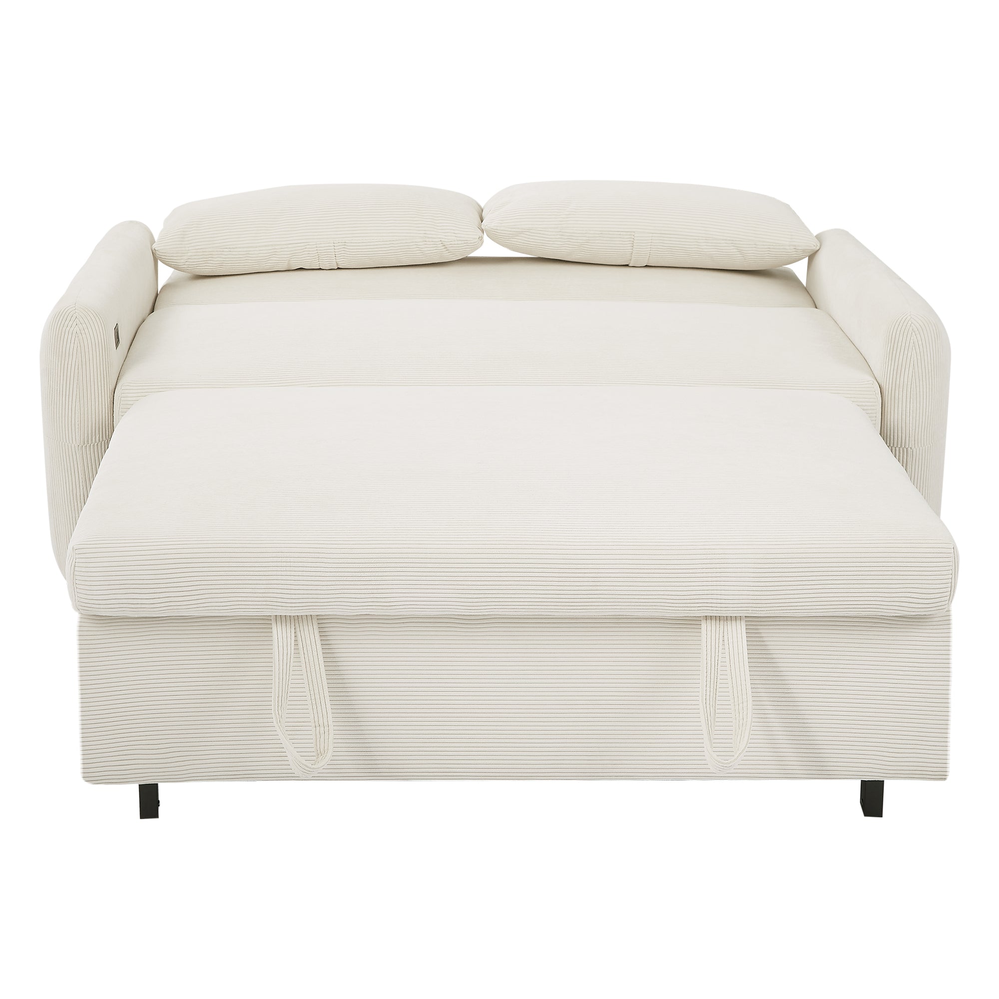Modern Convertible Pull-out Sofa Bed with USB Ports and Pillows, Beige Corduroy, 57.48 inches - Grand Goldman Shop