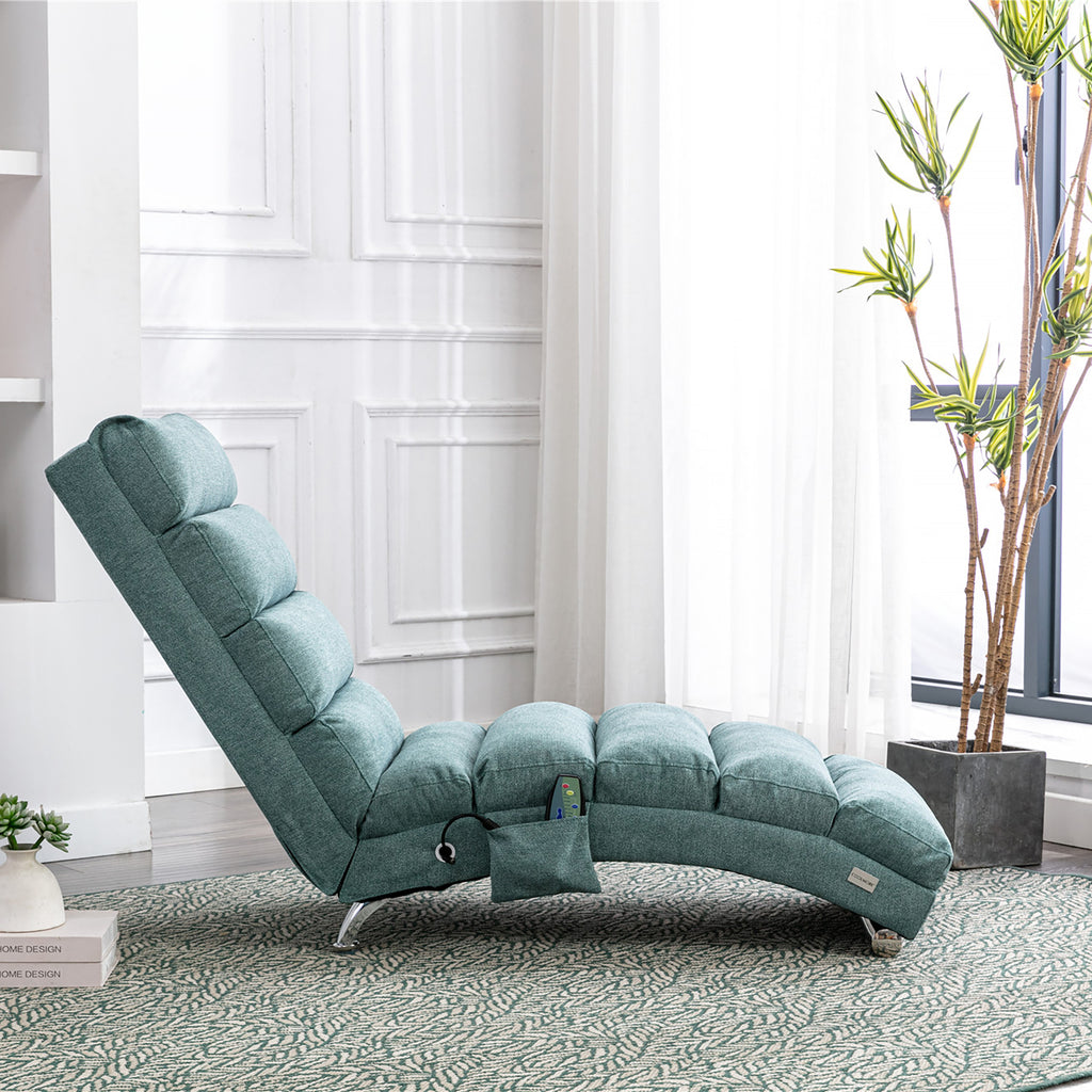 Ergonomic Electric Massage Chaise Lounge with Remote Control, Teal Linen Upholstery, 5 Modes for Relaxation - Grand Goldman Shop