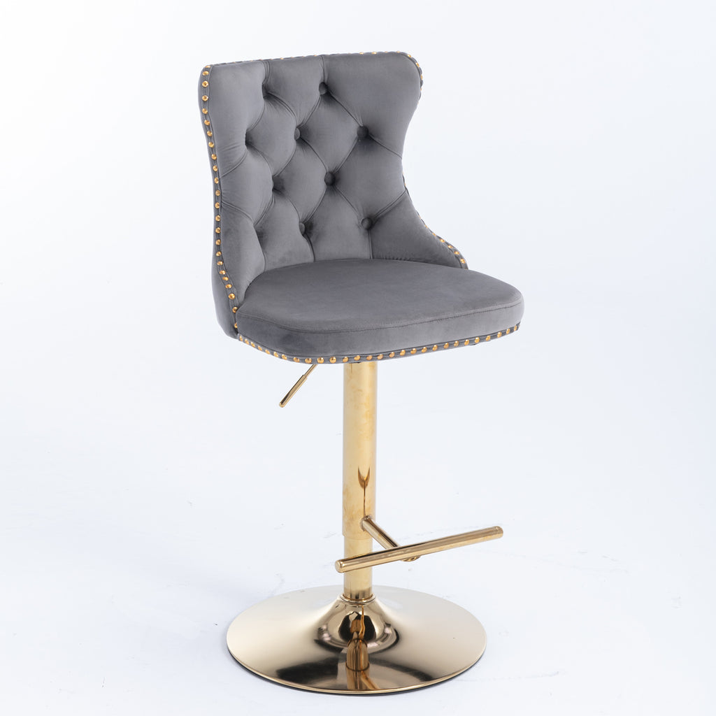 A&A Furniture,Golden Swivel Velvet Barstools Adjusatble Seat Height from 25-33 Inch, Modern Upholstered Bar Stools with Backs Comfortable Tufted for Home Pub and Kitchen Island（Gray,Set of 2） - Grand Goldman Shop
