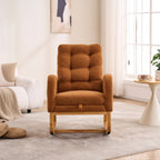LY-5104 Caramel Accent Rocking  Chair with  Footrest High Back Rubber Wood Rocking Legs Bedroom Living Space   26.77D X 38.36W X 39.76H Inch - Grand Goldman Shop