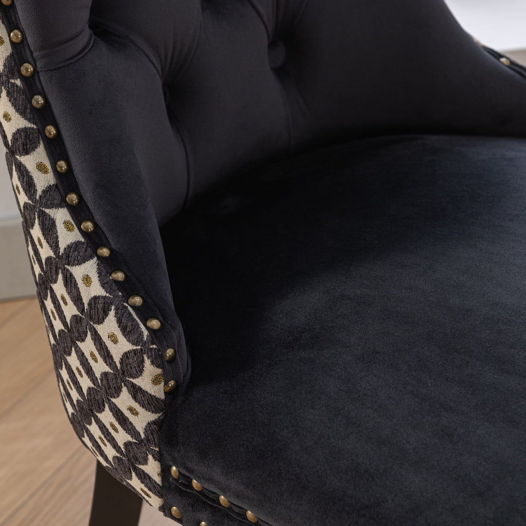 Classic Velvet Dining Chairs,  High-end Tufted Solid Wood Contemporary Velvet Upholstered Dining Chair with Wood Legs Nailhead, SET OF 2,Black and Patterned,SW2201BK - Grand Goldman Shop