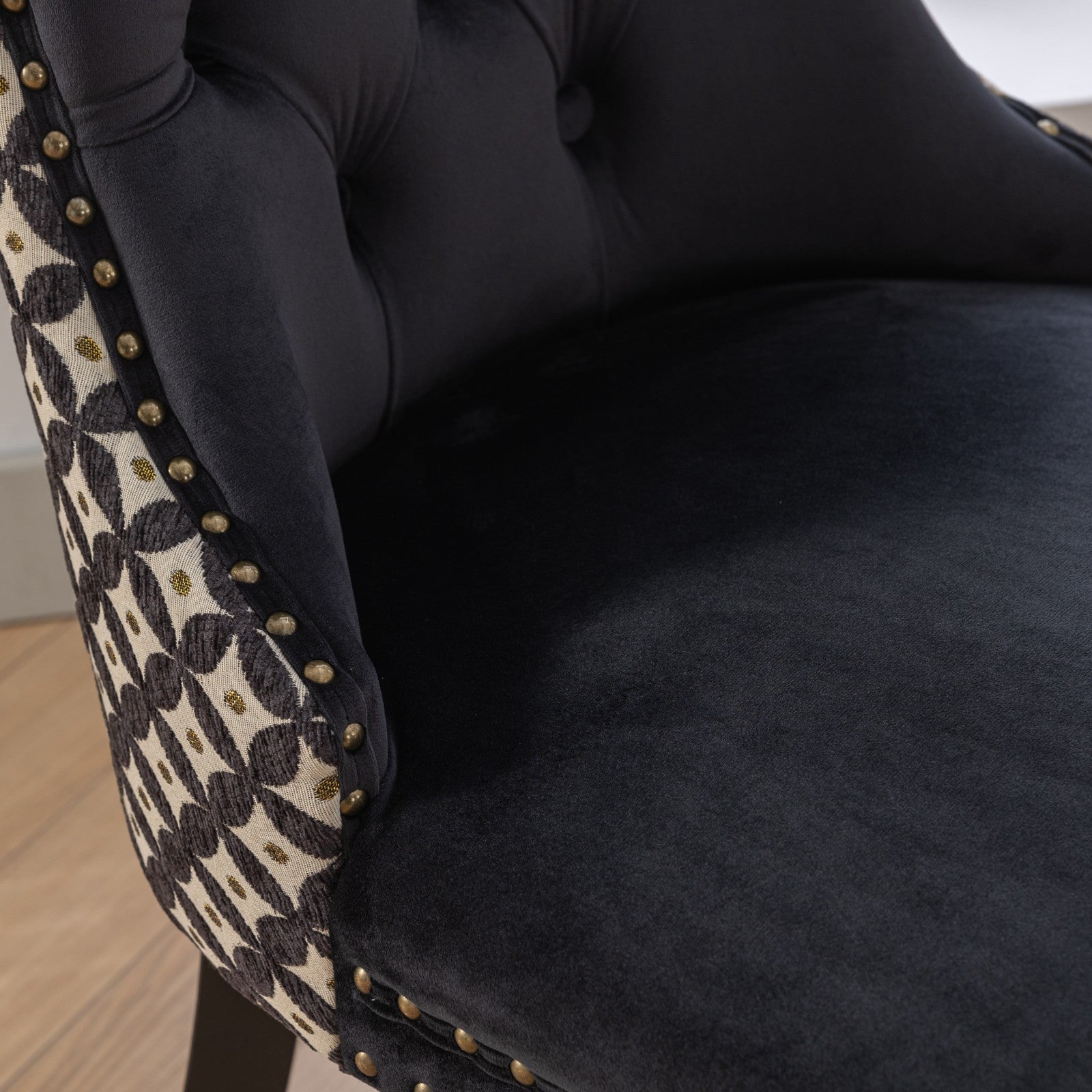 Classic Velvet Dining Chairs,  High-end Tufted Solid Wood Contemporary Velvet Upholstered Dining Chair with Wood Legs Nailhead, SET OF 2,Black and Patterned,SW2201BK - Grand Goldman Shop
