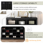 ON-TREND Sleek Design 24 Shoe Cubby Console, Modern Shoe Cabinet with Curved Base, Versatile Sideboard with High-quality for Hallway, Bedroom, Living Room, Black - Grand Goldman Shop