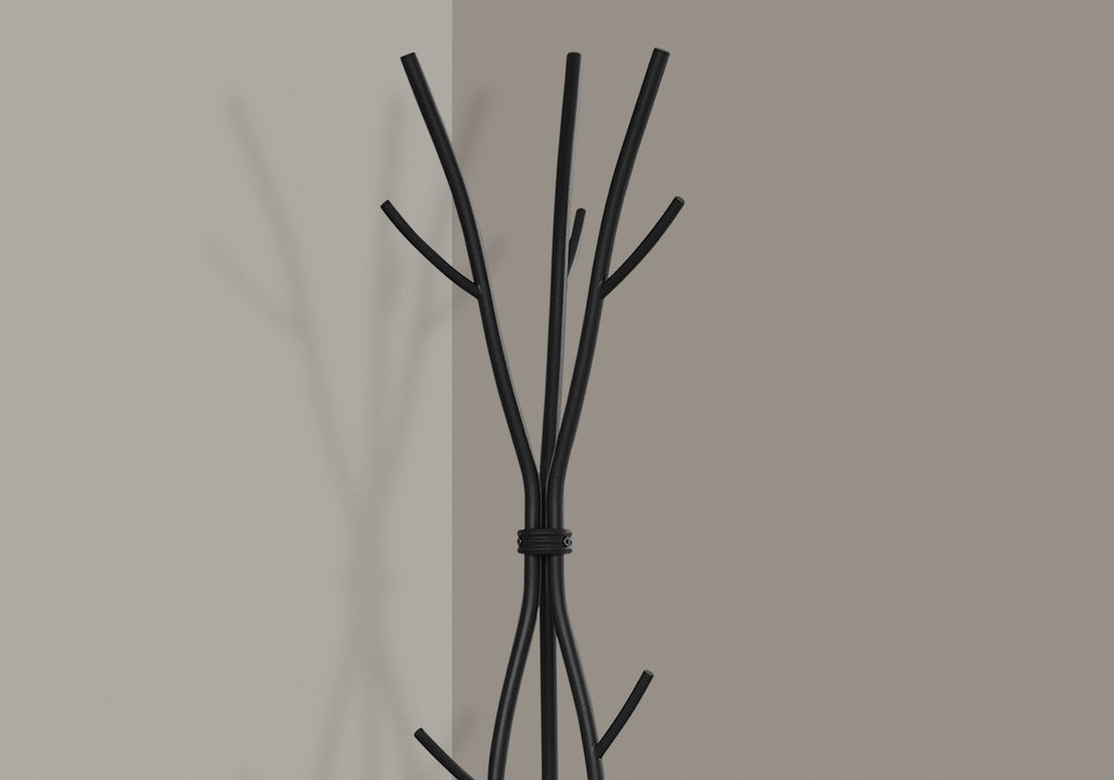 Coat Rack, Hall Tree, Free Standing, 11 Hooks, Entryway, 74'h, Bedroom, Black Metal, Contemporary, Modern - Grand Goldman Shop