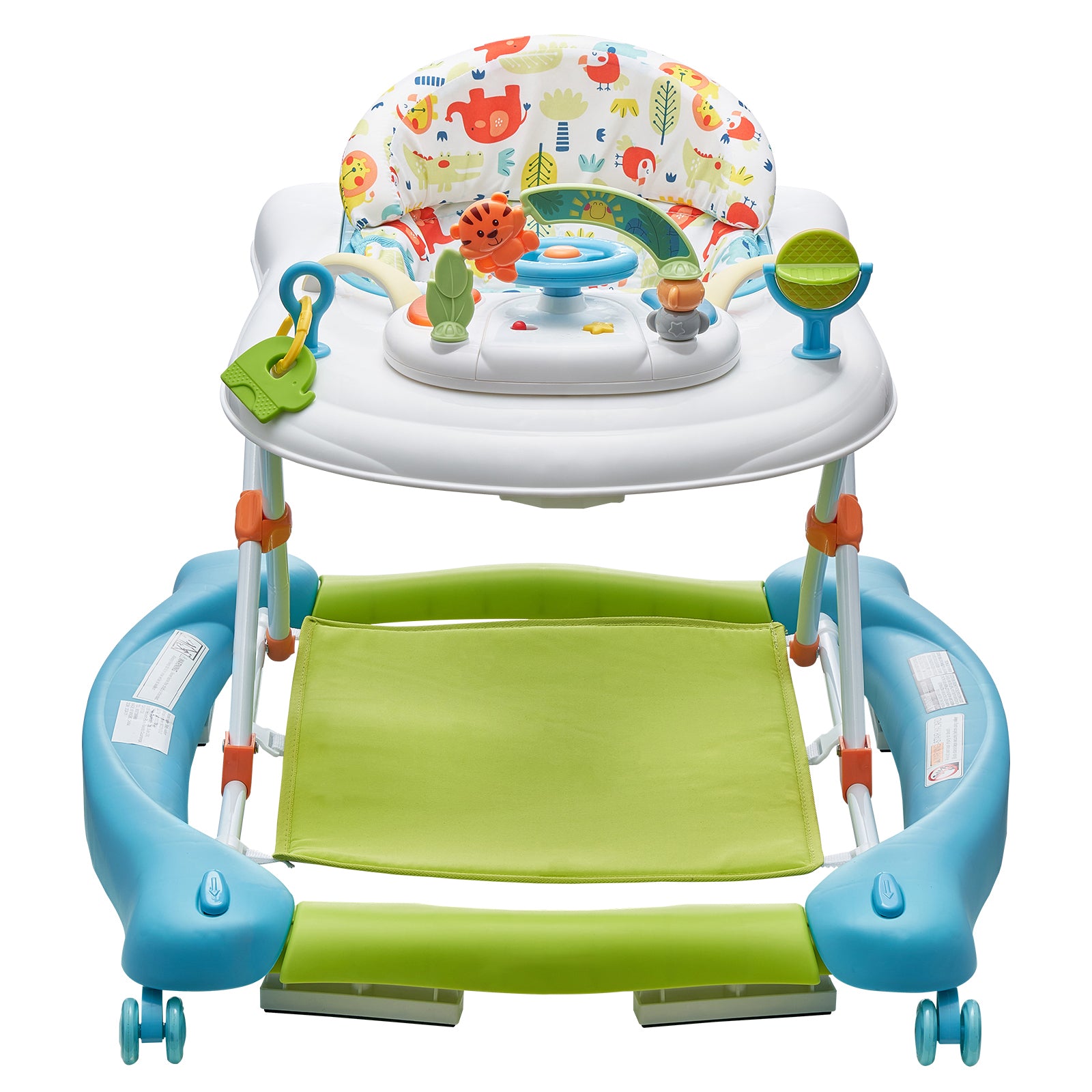 Stylish 4-in-1 Baby Walker, Foldable Baby Activity Center on Wheels, 3 Adjustable Height, Music & Toys Tray, Learning-Seated,
