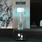 LED lights  Glass Display Cabinet 4 Shelves with Door, Floor Standing Curio Bookshelf for Living Room Bedroom Office, 64.7'*1