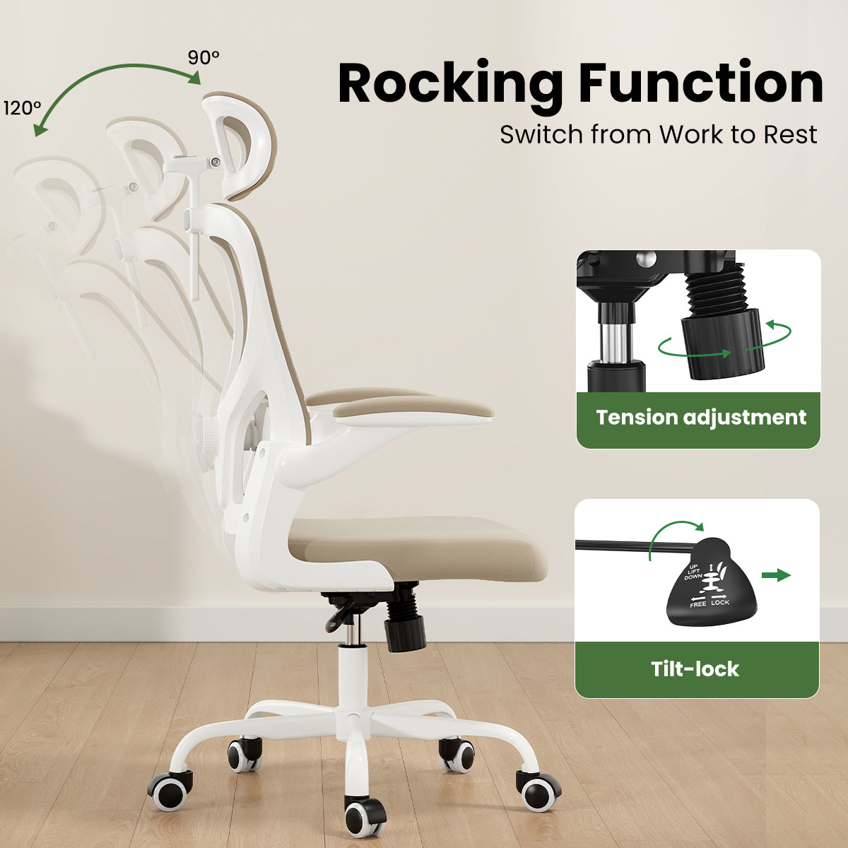 Ergonomic Office Chair, Home Office Desk Chair with Headrest, High Back Computer Chair with Armrests and Adjustable Lumbar Su