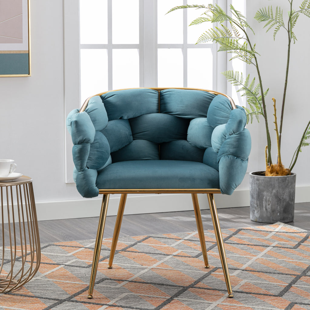 Luxury Modern Simple Leisure Velvet Single Sofa Chair Bedroom Lazy Person Household Dresser Stool Manicure Table Back Chair Blue - Grand Goldman Shop