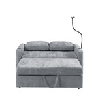 Modern Loveseat Pull-out Sofa Bed with Adjustable Backrest, Cup Holders, Phone Holder, Charging Ports, Side Storage Pockets, Grey Chenille - Grand Goldman Shop