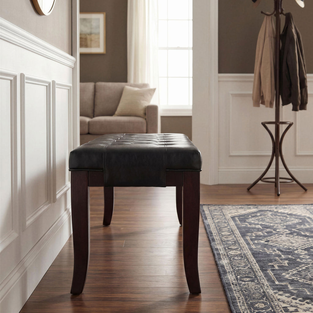 Linon Tufted Bench, Faux Leather, Espresso - Grand Goldman Shop