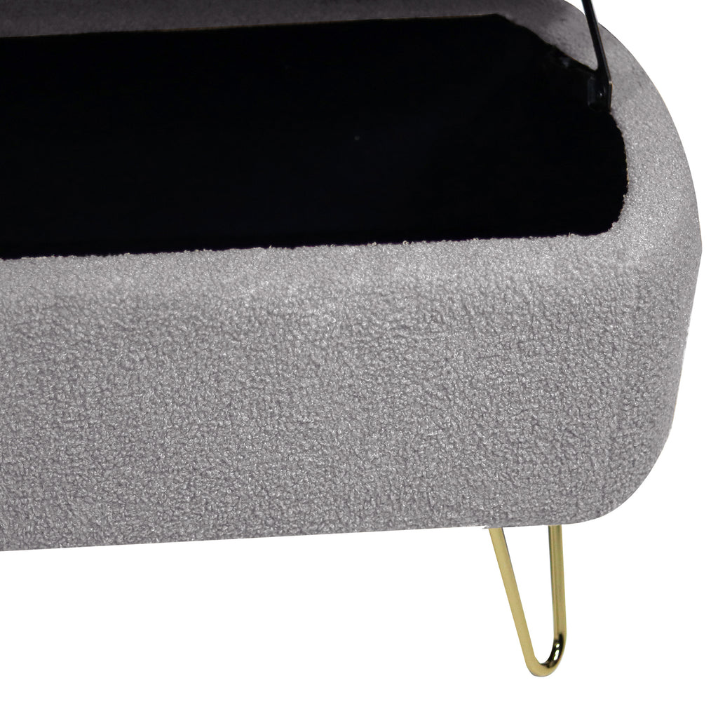 Grey Storage Ottoman Bench for End of Bed Gold Legs, Modern Grey Faux Fur Entryway Bench Upholstered Padded with Storage for Living Room Bedroom - Grand Goldman Shop