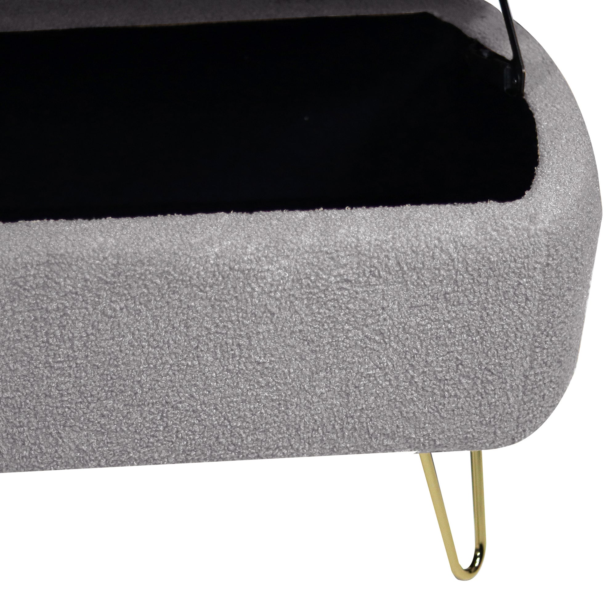 Grey Storage Ottoman Bench for End of Bed Gold Legs, Modern Grey Faux Fur Entryway Bench Upholstered Padded with Storage for Living Room Bedroom - Grand Goldman Shop