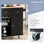 Kitchen Island with Power Outlet,Kitchen Storage Island with Drop Leaf and Rubber Wood,Open Storage and Wine Rack,5 Wheels,with Adjustable Storage for Home, Kitchen, and Dining Room, Black - Grand Goldman Shop