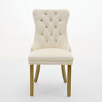 A&A Furniture, Nikki Collection Modern, High-end Tufted Solid Wood Contemporary Velvet Upholstered Dining Chair with golden Wood Legs Nailhead Trim 2-Pcs Set, Milky White,SW1401MW - Grand Goldman Shop