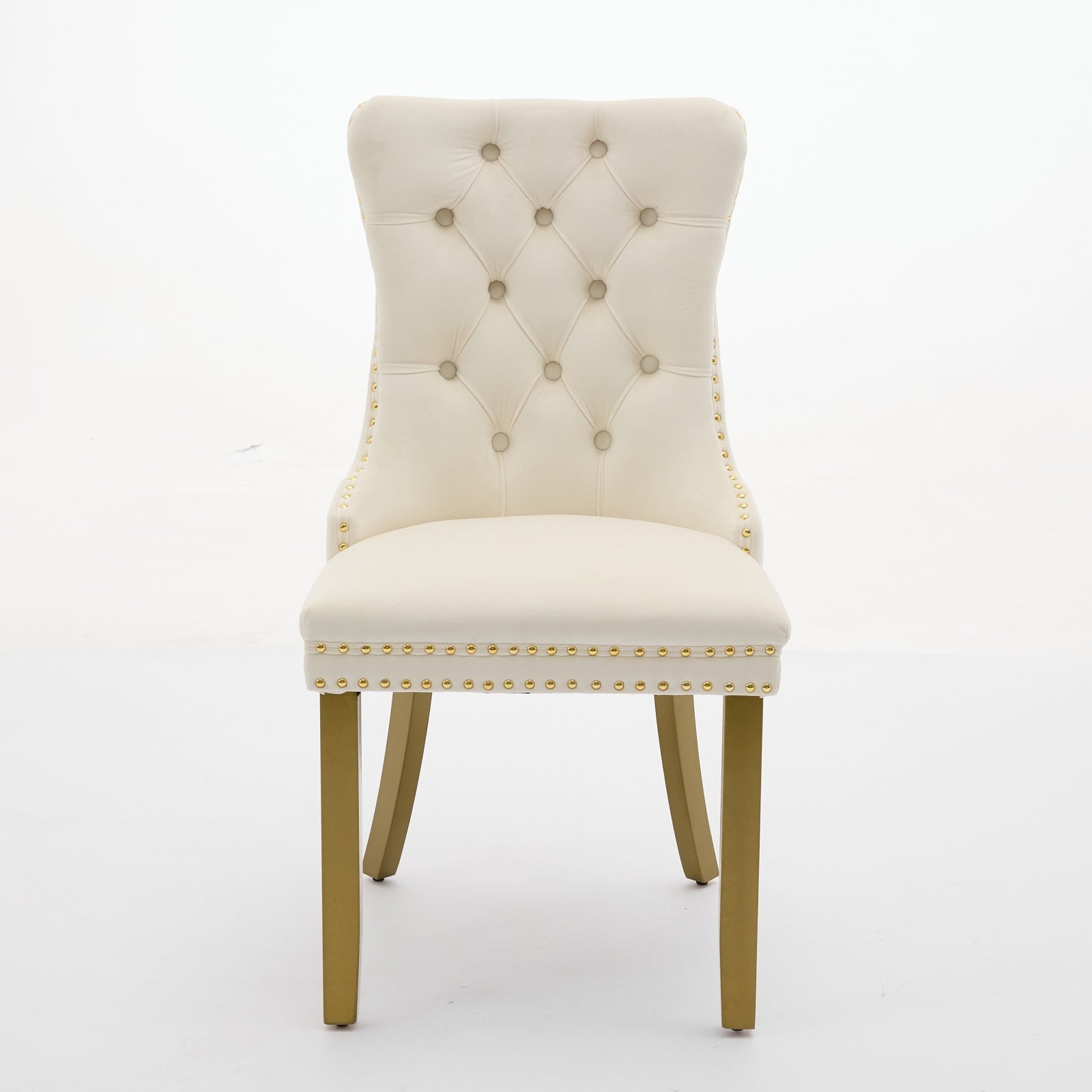 A&A Furniture, Nikki Collection Modern, High-end Tufted Solid Wood Contemporary Velvet Upholstered Dining Chair with golden Wood Legs Nailhead Trim 2-Pcs Set, Milky White,SW1401MW - Grand Goldman Shop