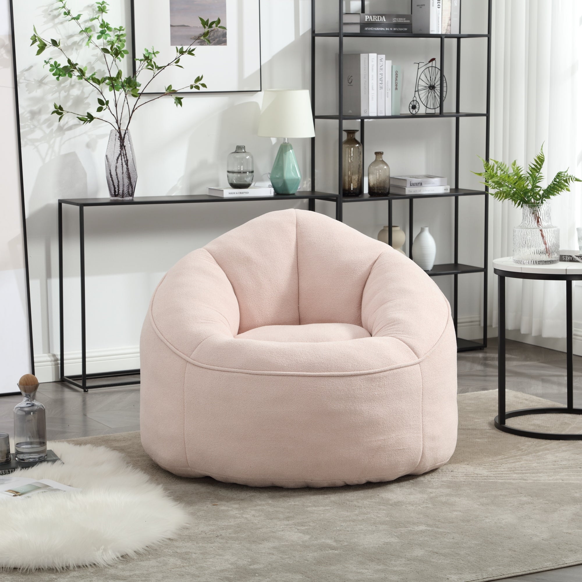 Bedding Bean Bag Sofa Chair with High-Pressure Foam and Footrest, Pink Microfiber - Grand Goldman Shop