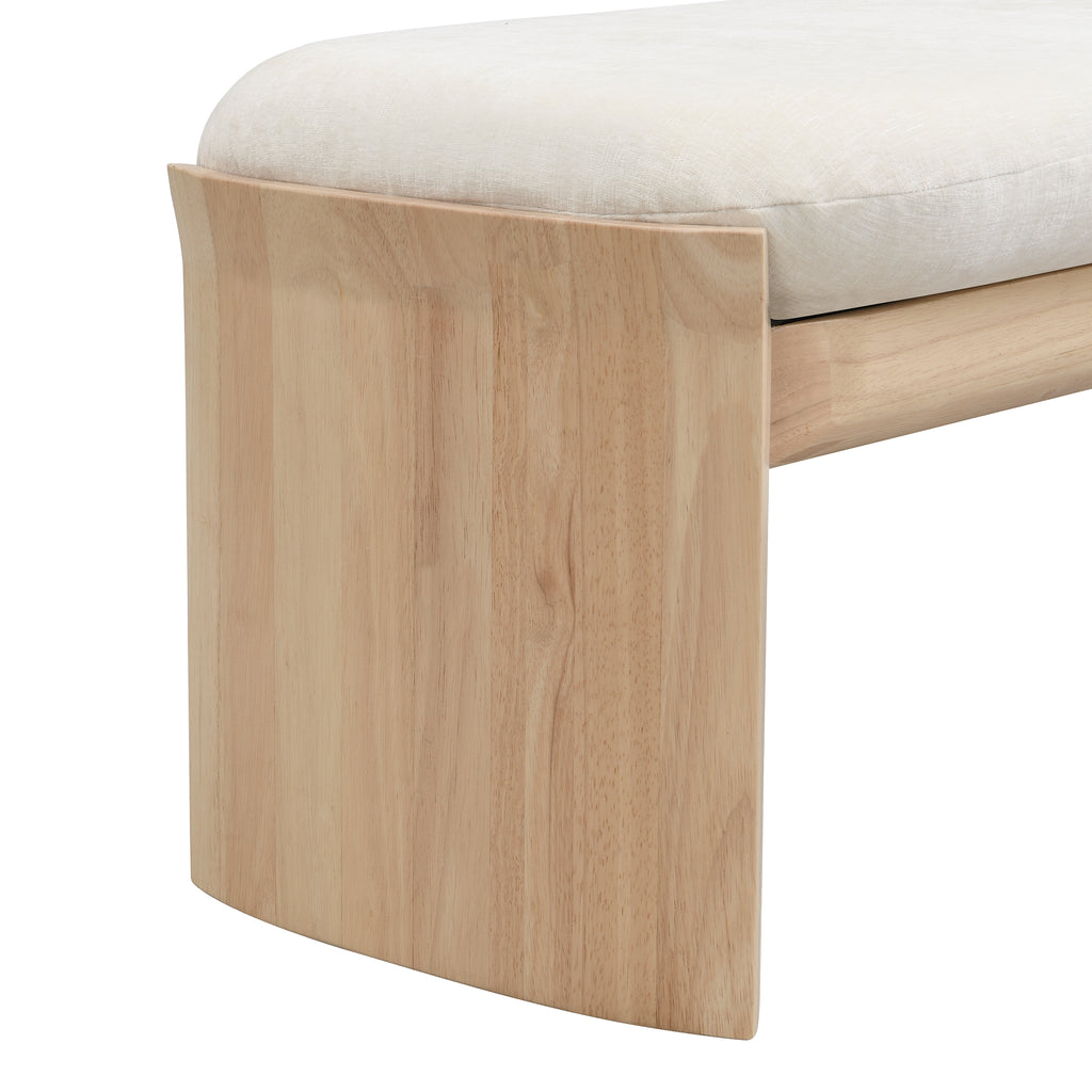51.5 Inch Beige Rubber Wood Footstool for Bedroom and Living Room – Natural Finish with Soft Fabric Cushion - Grand Goldman Shop