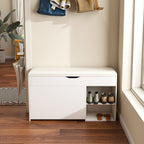 Modern Design Entryway Bench with Adjustable 3-Tier Flip-Up Drawers and Hidden Cabinet in White - Grand Goldman Shop